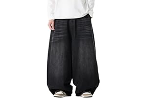 Mens Baggy Jeans Wide Leg Y2K Vintage Casual Denim Pants Loose Fit Hip Hop Skater Streetwear Barrel Jeans Trousers