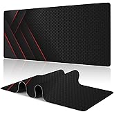 Uiaoiais Gaming Desk Pad, Black Red Honeycomb Technology, 31.5"X15.7" Extended Mat with Stitched Edge Non-Slip Base for Office, Keyboard, Laptop