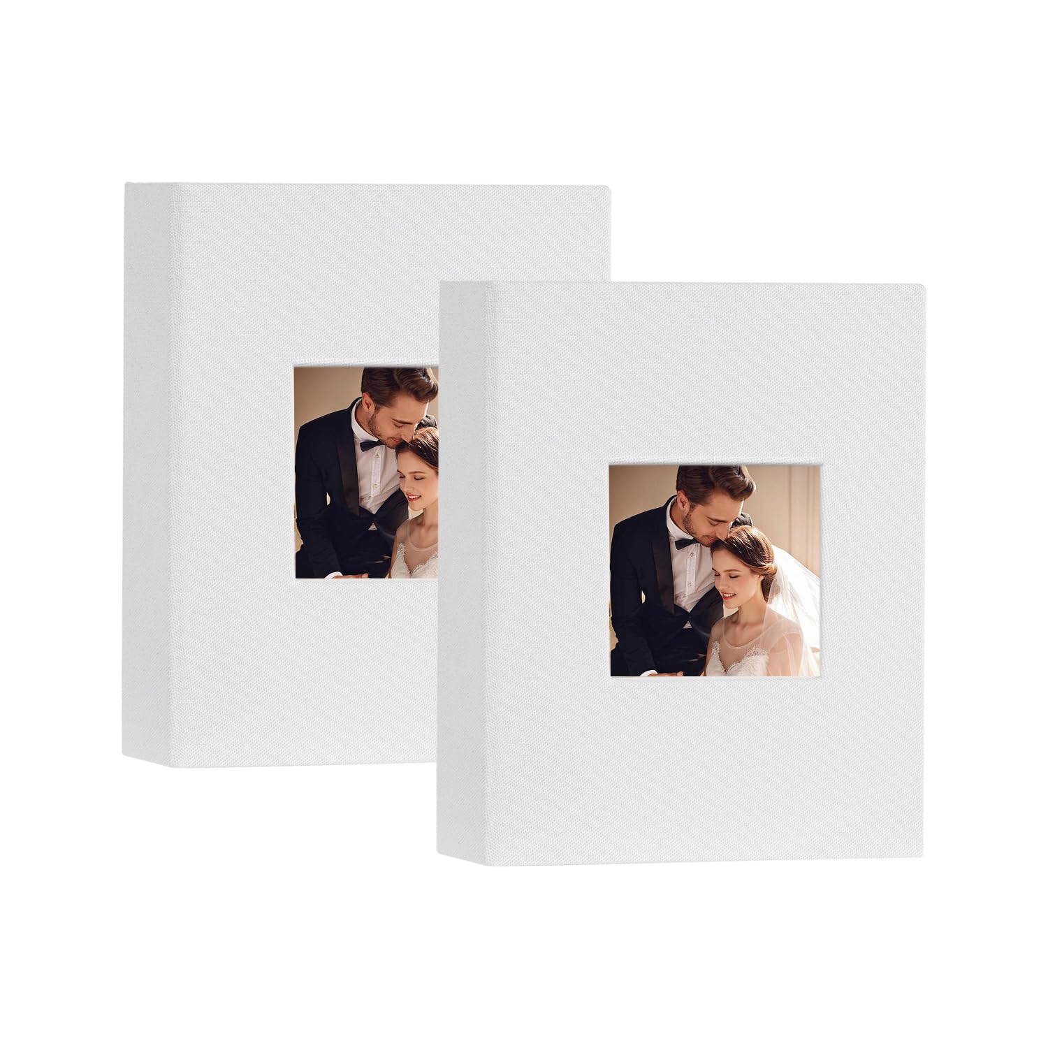 Miaikoe Small Photo Album 6x4 50 Pockets 2 Packs, Slip in Top Loading Linen Album Book Holds 100 Vertical 10x15cm Photos for Family Wedding Baby(White)