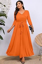 Runwind Plus Size Maxi Dress Sexy 3/4 Sleeve V Neck