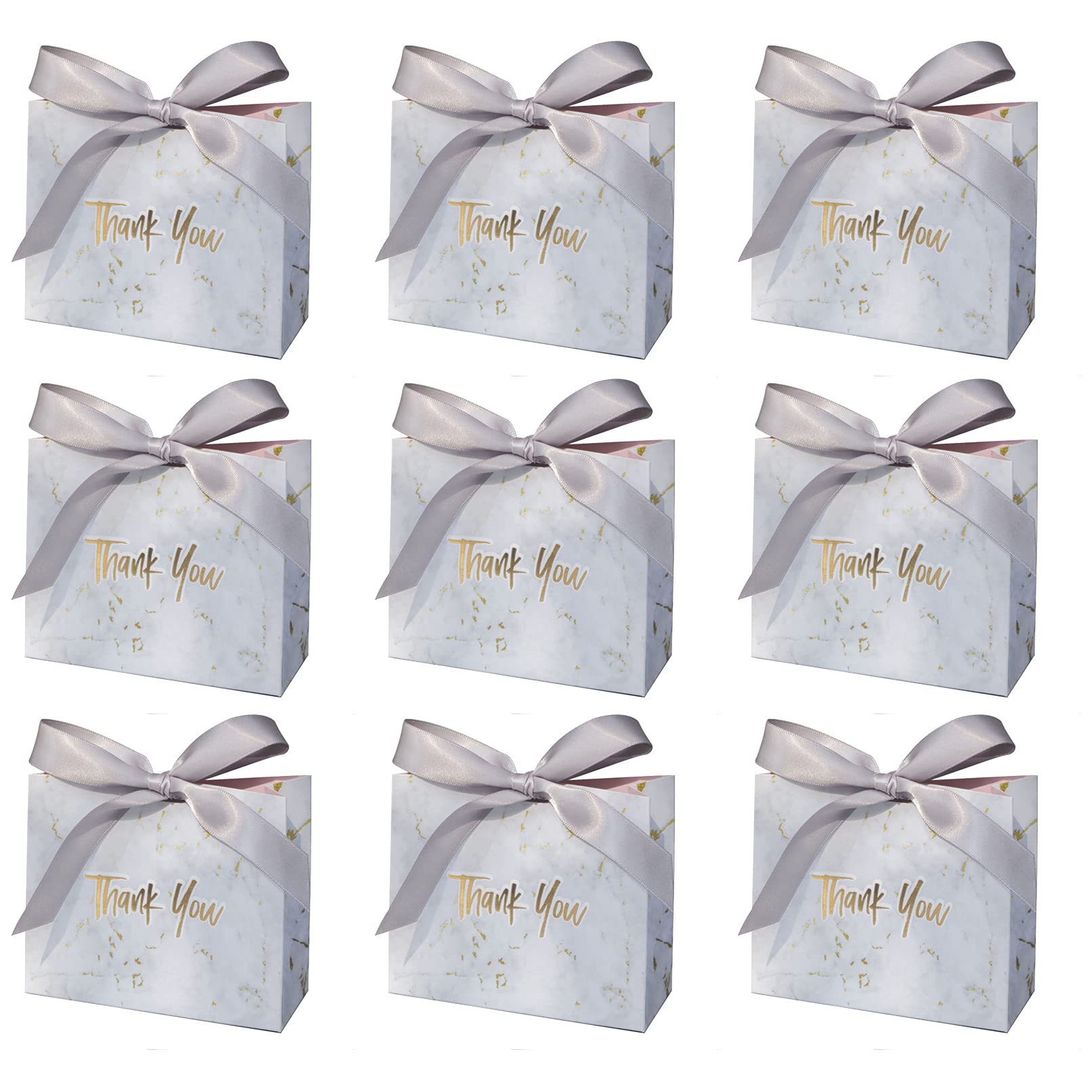 24Pcs Thank You Gift Bags with Bow Ribbon Small Paper Gift Bags Favour Bags for Wedding Party Birthday Party Baby Shower, Grey