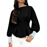 Zhiyouni Women's Peplum Sweatshirt Round Neck Balloon Long Sleeve Pullover Tops Tunic Shirt