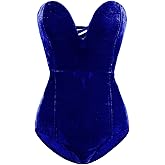 Choies Women's Burgundy/Black Sexy Plunge Neck Strapless Cross Back Velvet Bodysuit