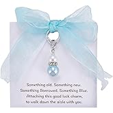 MIXJOY Something Blue Gift for Bride, Wedding Day Bridal Blue Pearl Angel Wings Bouquet Garter Charm for Bride to Be