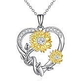 WTYIM Sunflower Necklace for Women, 18K Gold Plated Silver Moissanite Sunflower Heart/Cross Pendant Necklace You are My Sunshine Gifts Sunflower Jewelry Birthday Christmas Mothers Day Gifts for Her Girlfriend Wife