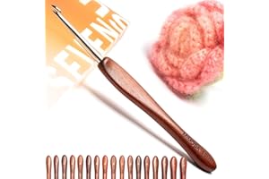 SEVENSUN Mimosa 5mm Single Crochet Hook, Available in 0.6mm-6.5mm, Ergonomic Hand Polished Stainless Steel Inline Pointy Wood Handle Crochet Hook for Arthritic Hands, Mother's Day Gifts for Mom