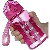 OLDLEY 12oz Kids Motivational Water Bottle with Silicone Straw, Leak-Proof Tritan BPA-Free, Reusable for School Girls & Boys, Eggplant