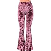 Daisy Del Sol Crushed Velvet High Waisted Comfy Soft Stretch 70s Yoga Loungewear Bell Bottom Flare Pants