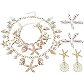 Merrmaid Costume Accessories for Women, 5 Pcs Merrmaid Accessories with Boho Starfish Seashell Necklace, Bracelet, Hair Clips and Earrings for Summer Beach Tropical Outfit Halloween Dress Up Supplies