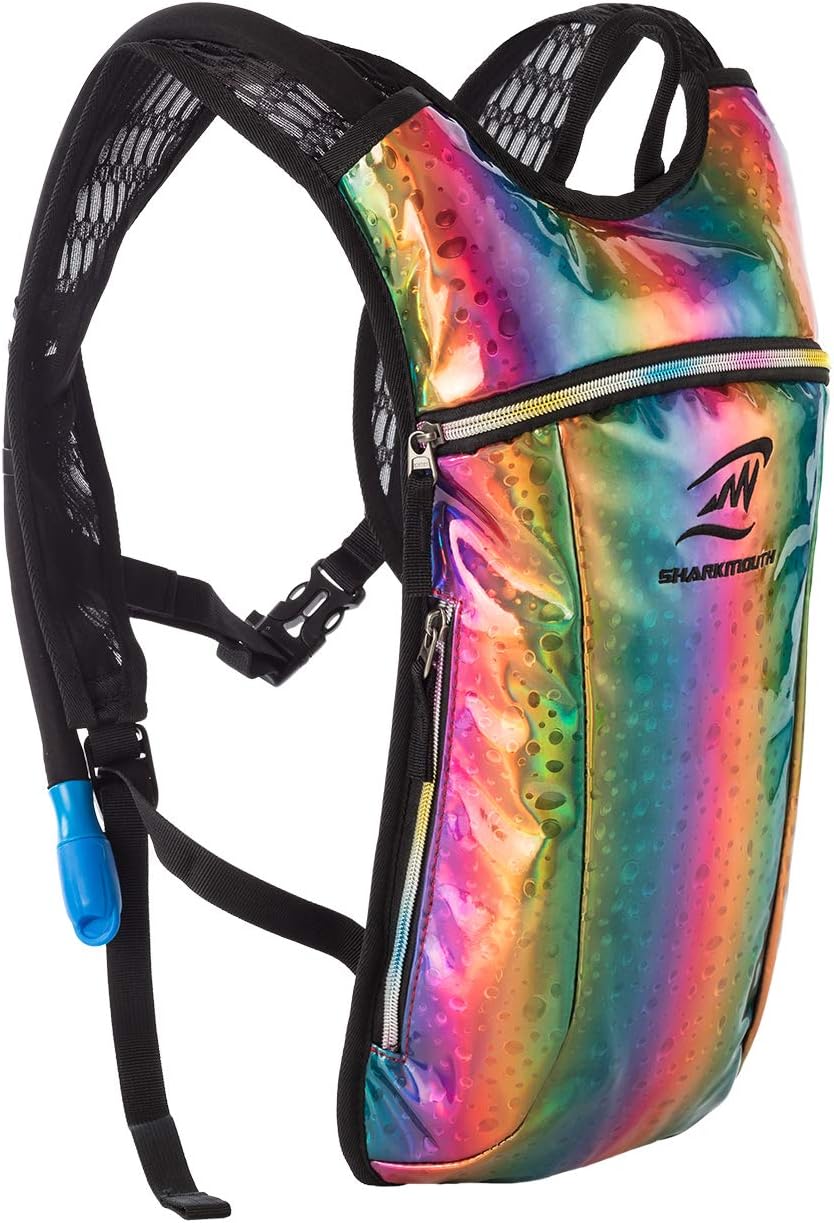 SHARKMOUTH Rave Hydration Backpack Pack with 2L BPA Free Bladder Holographic Insulated Backpack for Raves Festivals Concert, Coachella, EDC, EDM, Life is Beautiful Festival