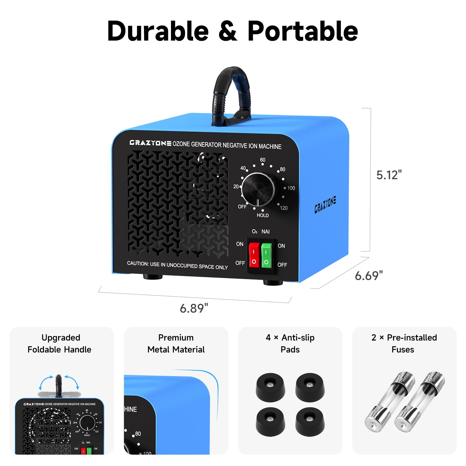 120,000mg/h Ozone Generator, High-Capacity Ozone Odor Eliminator with Negative Ion, Ozone Machine Odor Removal for Car, Home, Pets, Smoke, Commercial/Industrial Use - Covers Up to 6,000 Sq.Ft