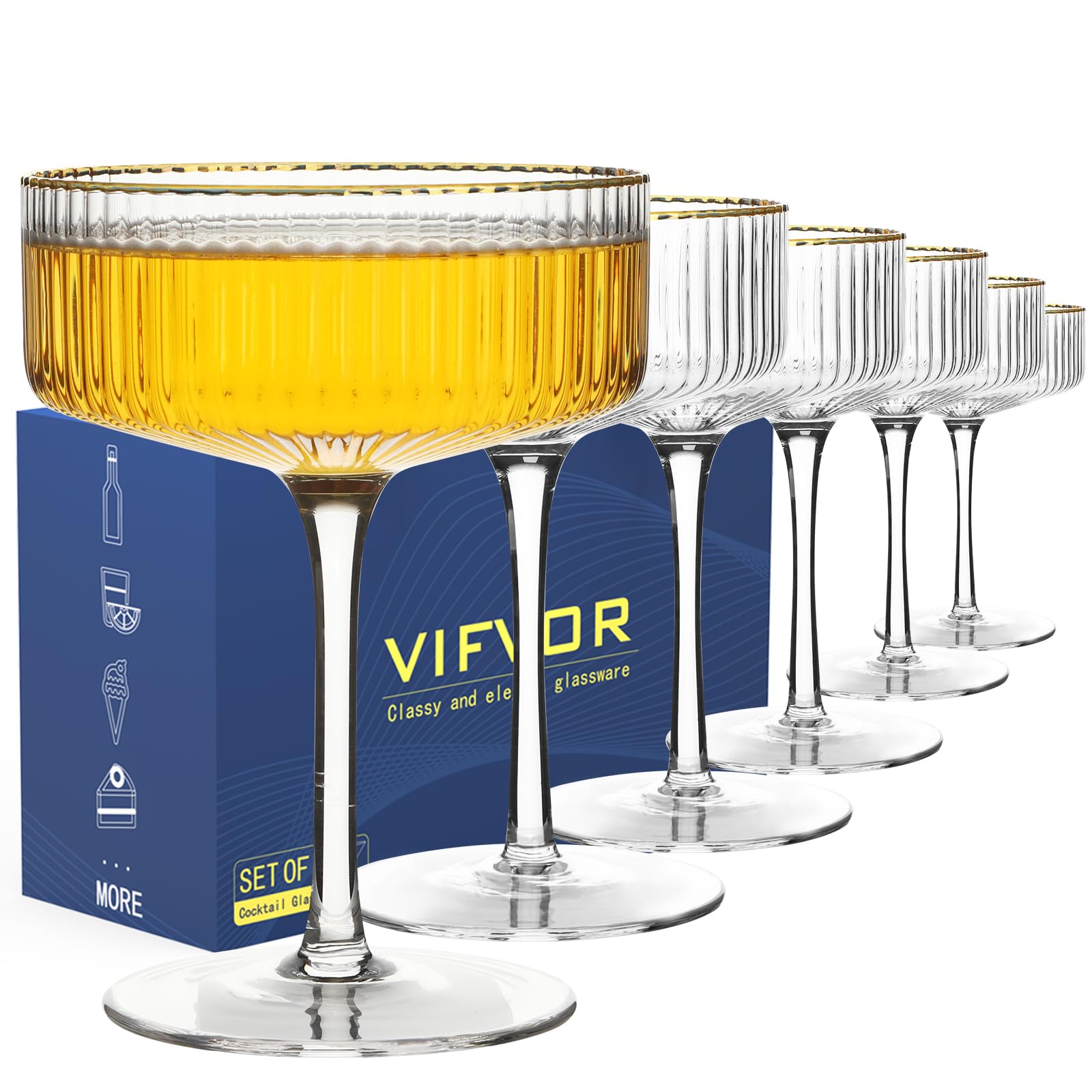 Photo 1 of VIFVOR Coupe Glasses Set of 6, Cocktail Glasses 10 oz Classic Old Styling Martini Glass Set with Gift Box Packaging Elegant Hand Blown Martini Glasses for Cocktail, Champagne, Bar and Gift