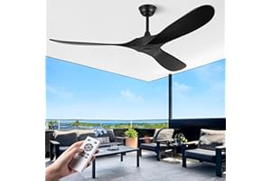 ABZ Ceiling Fans Without Lights - 60 Inch Ceiling Fan no Light, Black 3 Blade Solid Wood Indoor Outdoor Ceiling Fan with Remote Control for Patios Living Room Bedroom