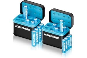 KOSHARE 16Pcs Rechargeable AA AAA Batteries with Chargers,1.2V Ni-MH Rechargeable Batteries with 8 * 2800mAh AA and 8 * 1100 mAh AAA,Pre-Charge,Type-C and 8 Slot Charger(2 Packs)