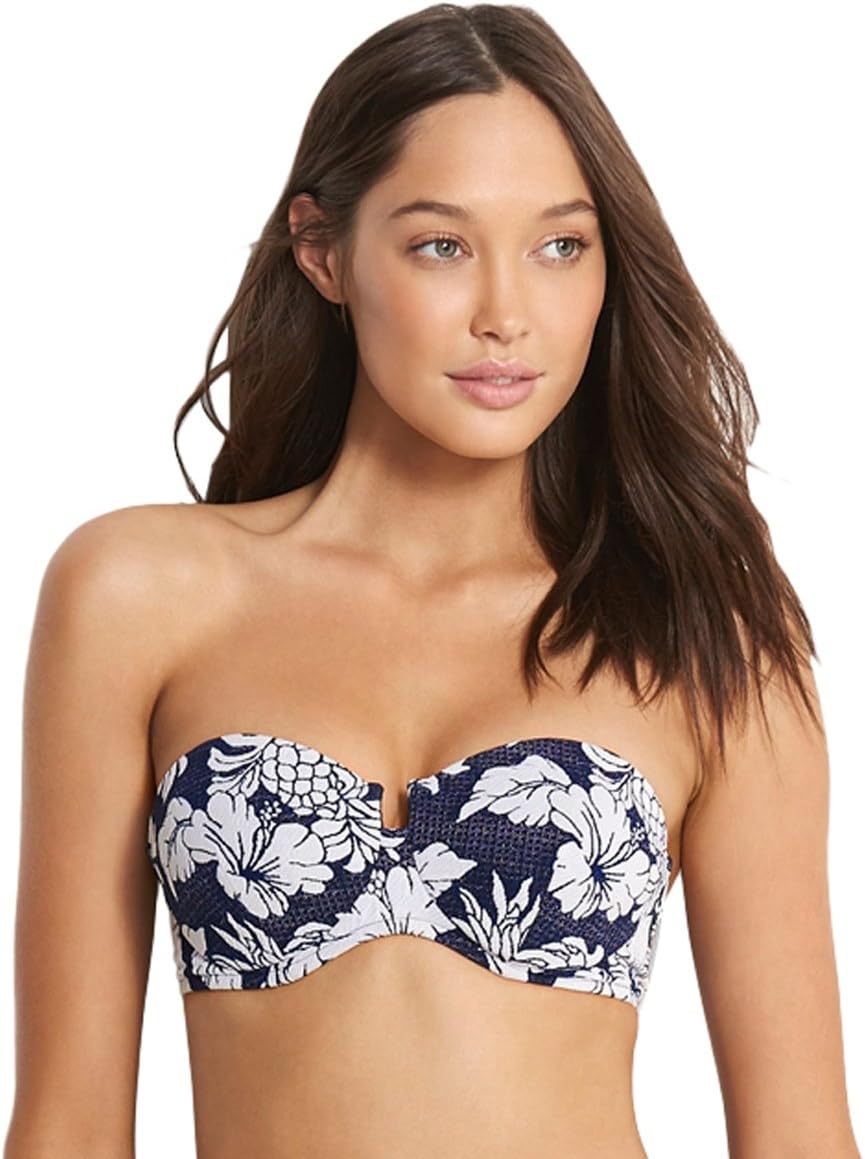 Seafolly Women's Royal Horizon Strapless Bustier Bandeau Bikini Swim Top