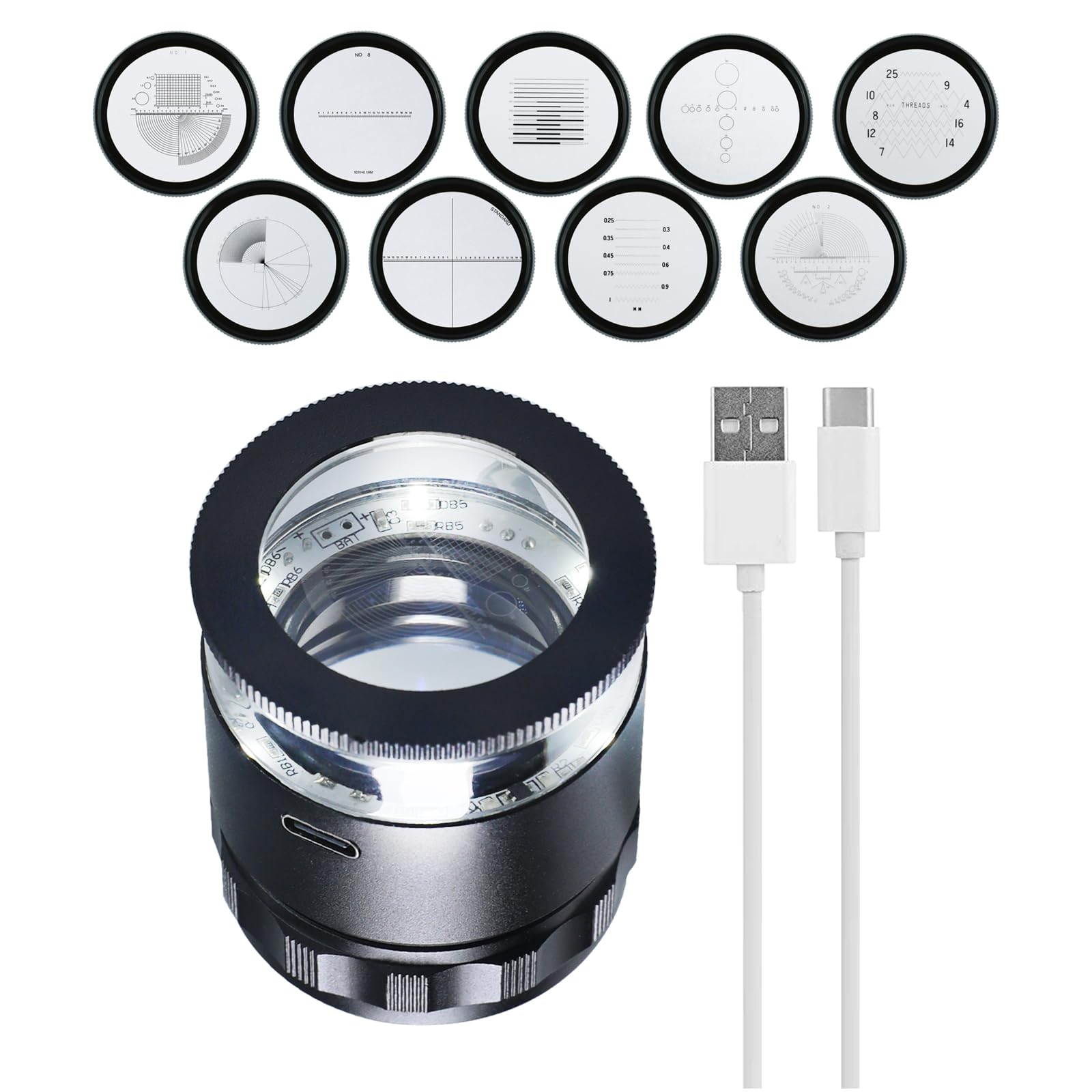 10X LED Jewelers Loupe with Detachable Measuring Scale, Jewelry Magnifier with 6 LED Lights & 9 Glass Scale Chart, Ideal for Jewelry, Gems, Coins, Hobby Tool