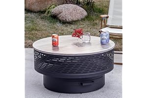 OutVue 32" Wood Burning Fire Pits with Grill & Lid, Fire Pit Table for Outside with Waterproof Cover & Fire Poker, Outdoor Firepit with Functions for BBQ,Table and Bonfire