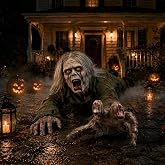Halloween Animatronics Crawling Light Up Zombie, Sound Activated Ghost Prop | Swinging Arms, Glowing Red Eyes, 3 AA Battery Power for Yard, Porch, Haunted House &amp; Party Displays