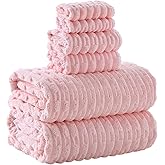 ANKING 30X60 Inches Extra Large Bath Towels Sets of 6 for Bathroom Super Soft Quick Dry 2 Bath Towels 2 Hand Towels 2 Washcloth Towels Microfiber Shower (Pink, 6 Piece)