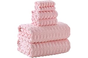 ANKING 40x80 Inches Oversized Bath Sheets Extra Large Bath Towels Set of 6 for Adults Super Soft Quick Dry Lightweight Lint Free Absorbent Stripe Microfiber Shower Towels (Pink,6 Piece)