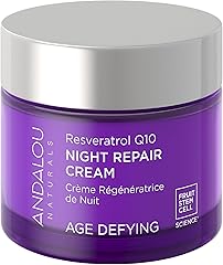 Andalou Naturals Age Defying Resveratrol Q10 Night Repair Cream - Anti-Wrinkle Moisturizer to Hydrate & Smooth - CoQ10 & Resv