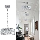 CATINER Chrome Crystal Chandeliers, Modern Semi Flush Mount Ceiling Light, Small 4-Ligh Round Crystal Hanging Pendant Light F
