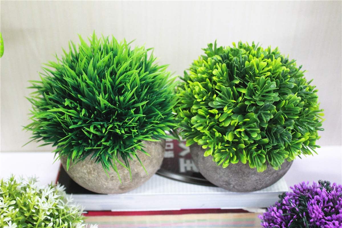 UltraOutlet 2 Pack Small Artificial Plants Centerpiece in Pot Fake Mini Decorative Potted Topiary Shrubs for Office, Home, Inddor, Room Decoration, Green -