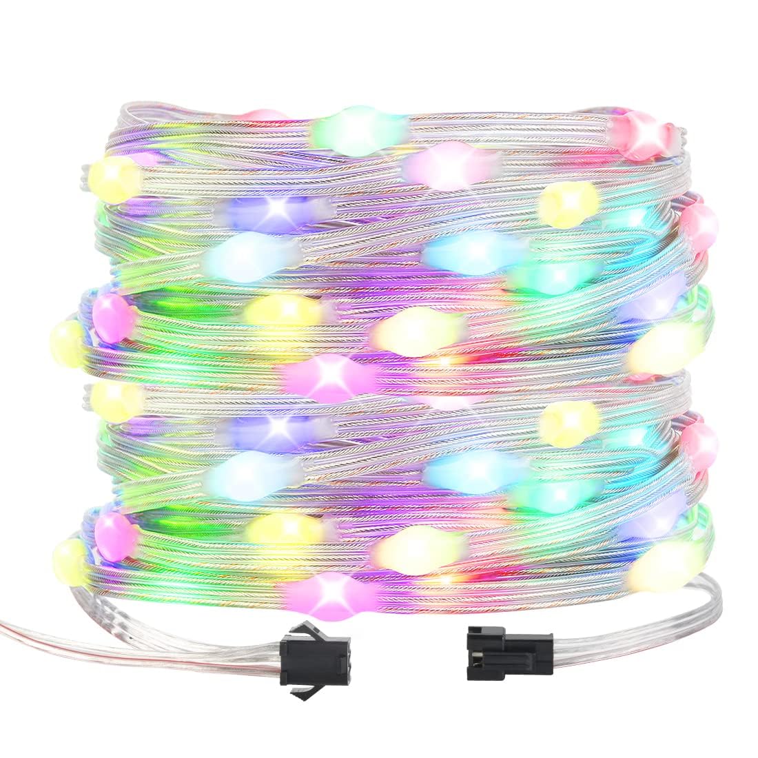 BTF-LIGHTING WS2812B RGB IC Transparent Fairy String Light Individually Addressable Chasing Color 10M/32.8FT 100LEDs DC12V PVC Wire IP65 Waterproof for Bedroom Curtain Christmas Party Decoration