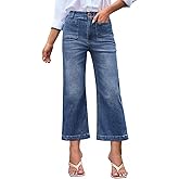 GREAIDEA Wide Leg Jeans for Women High Waist Baggy Stretchy Flared Jeans Trendy Cropped Denim Jeans Pants with Pocket