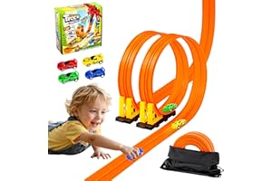 AYWEWII 16.4 Ft Flexible Race Track for Kids, Portable DIY Roll-Up Flex Race Car Tracks with Suction Cups Compatible with Diecast 1/64th Cars Birthday Gift Stocking Stuffers for Boys Girls Ages 3 4 5 +