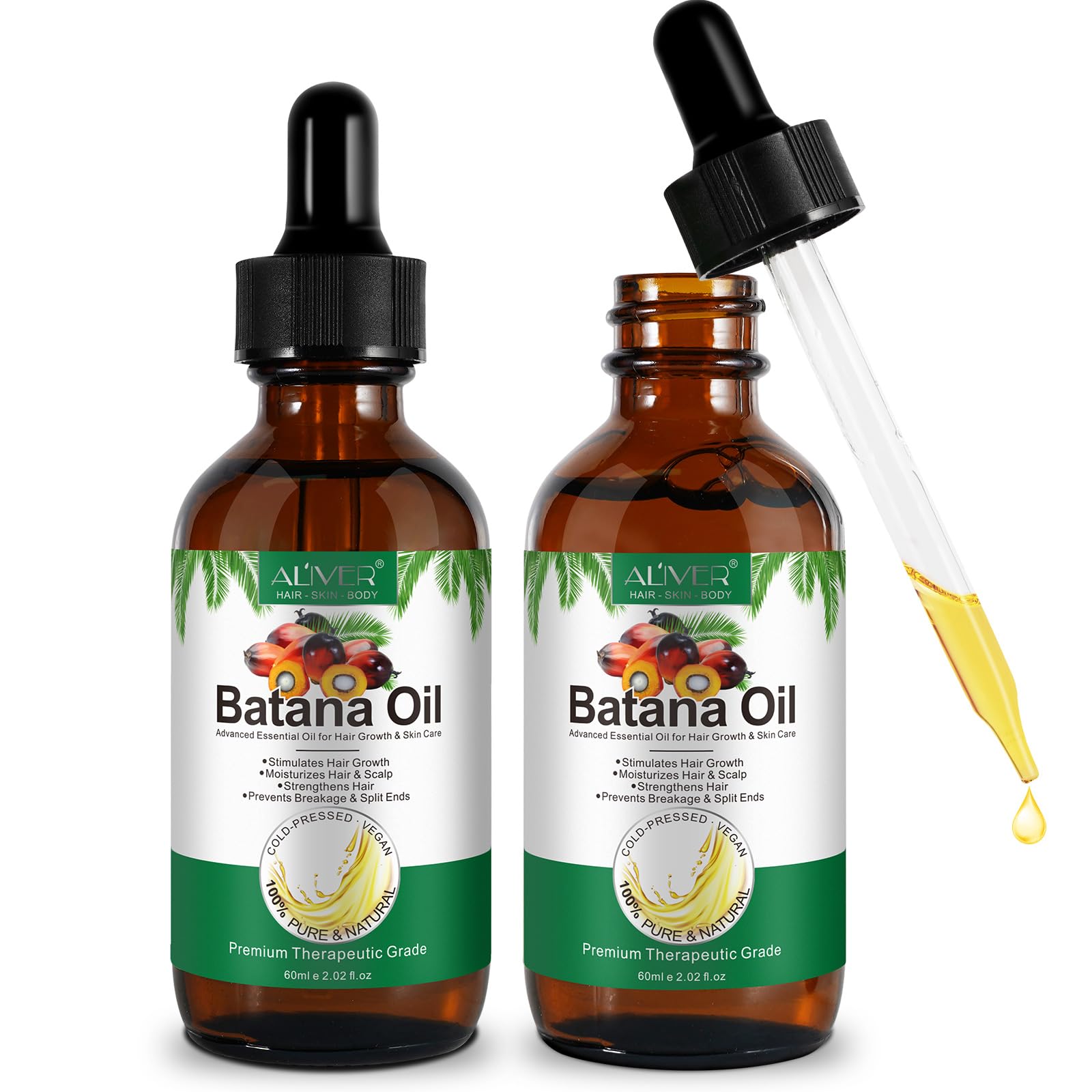Batana Oil for Hair Growth, Natural Batana Hair Oil, Repairs Damaged Hair, Prevent Hair Loss, for Men & Women, 2 Pcs