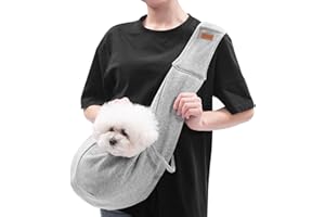 CUBY Dog and Cat Sling Carrier, Hands Free Reversible Pet Papoose Bag, Soft Pouch Adjustable, Suitable for Puppy Cats for Outdoor Travel (Grey, M-Adjustable Strap)
