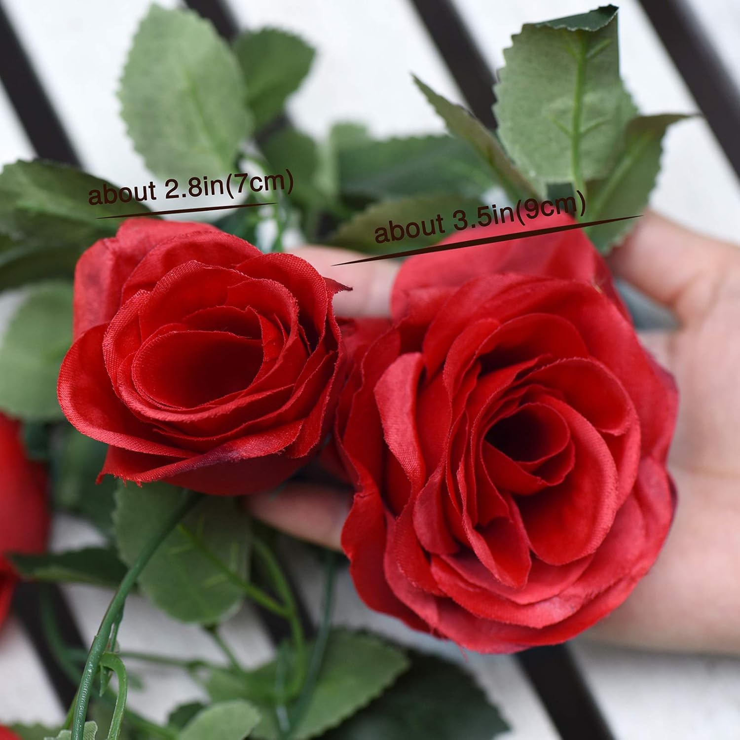 FiveSeasonStuff Red Artificial Rose Garlands, Set of Two Silk Flower Vines - Image 4