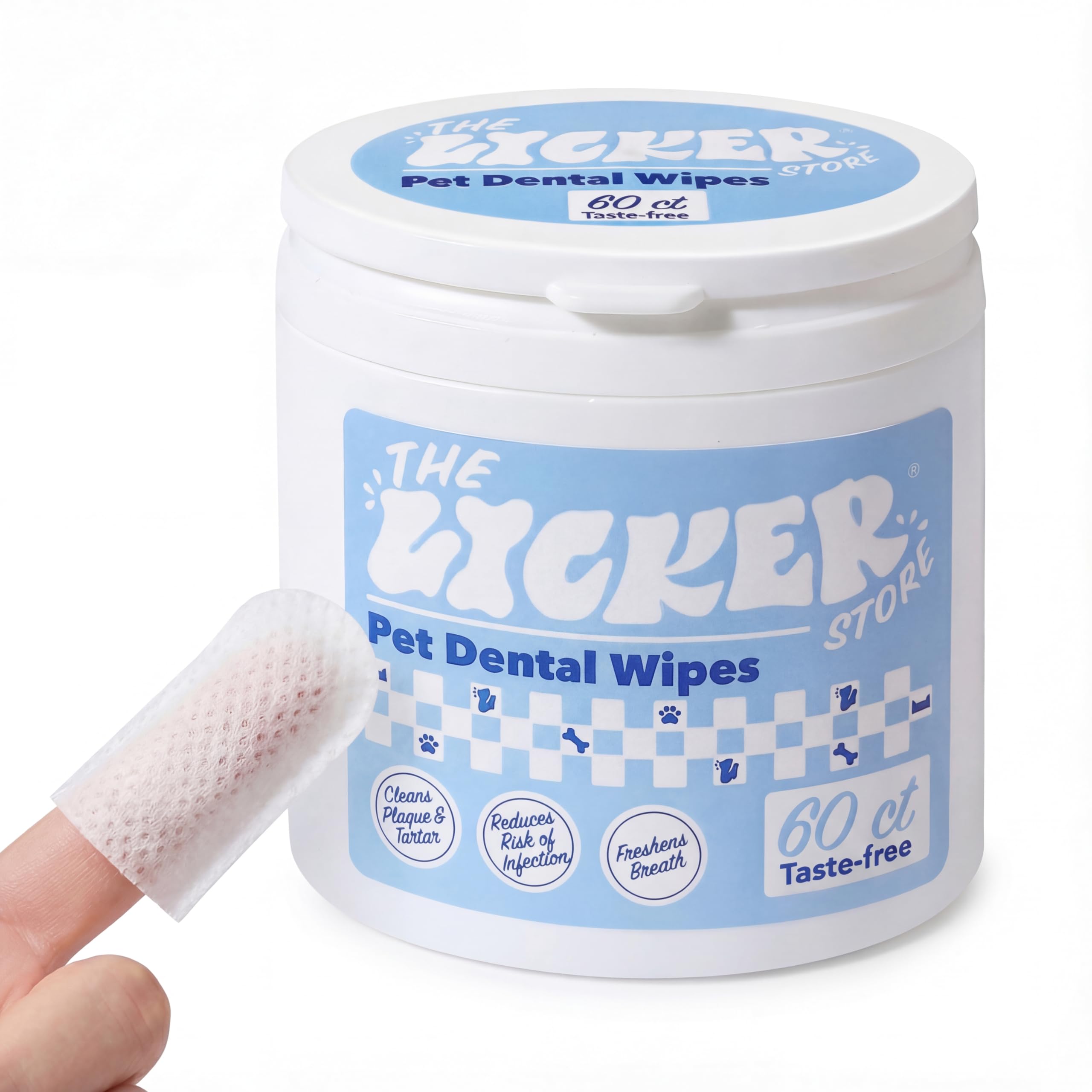 THE LICKER Store PWP1005A Dog Dental Finger Wipes for Teeth Cleaning & Breath Freshening, Infused with Aloe Vera, Coconut Oil & Honey, Removes Plaque & Tartar, Hypoallergenic Care, 60 Count
