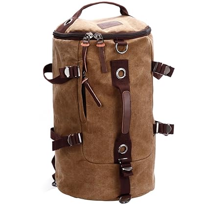 Generic Impoted Men Vintage Canvas Leather Hiking Travel Backpack Messenger Tote Bag Coffee-Dark Brown Color