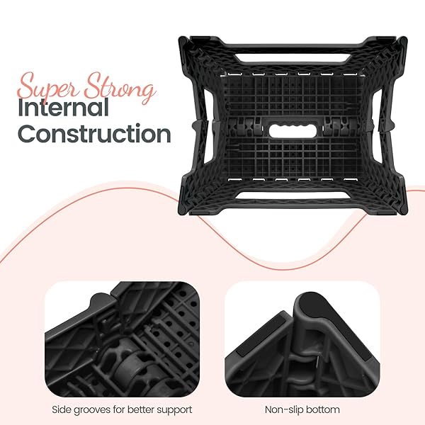 DELXO FOLDING STEP STOOL 9 INCH NON-SLIP FOLDABLE STOOLS FOR KIDS & ADULTS UP TO 300 LBS KITCHEN COLLAPSIBLE FOLD UP STEPPING STOOL WITH DOTTED 1 PACK BLACK