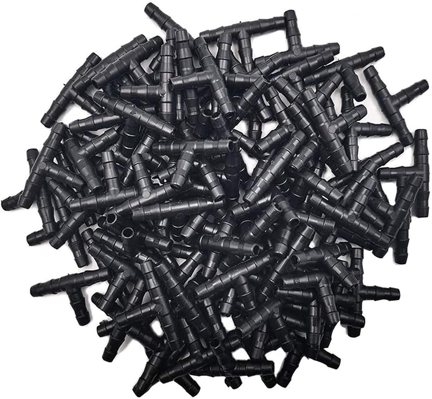 Kalolary 100/200 Pcs Tee Connectors Irrigation System 1/4" Barbed Connectors Drip Irrigation Tee Pipe - PVC Sprinkler Drip Automatic Irrigation Watering System Tool Kits (200)