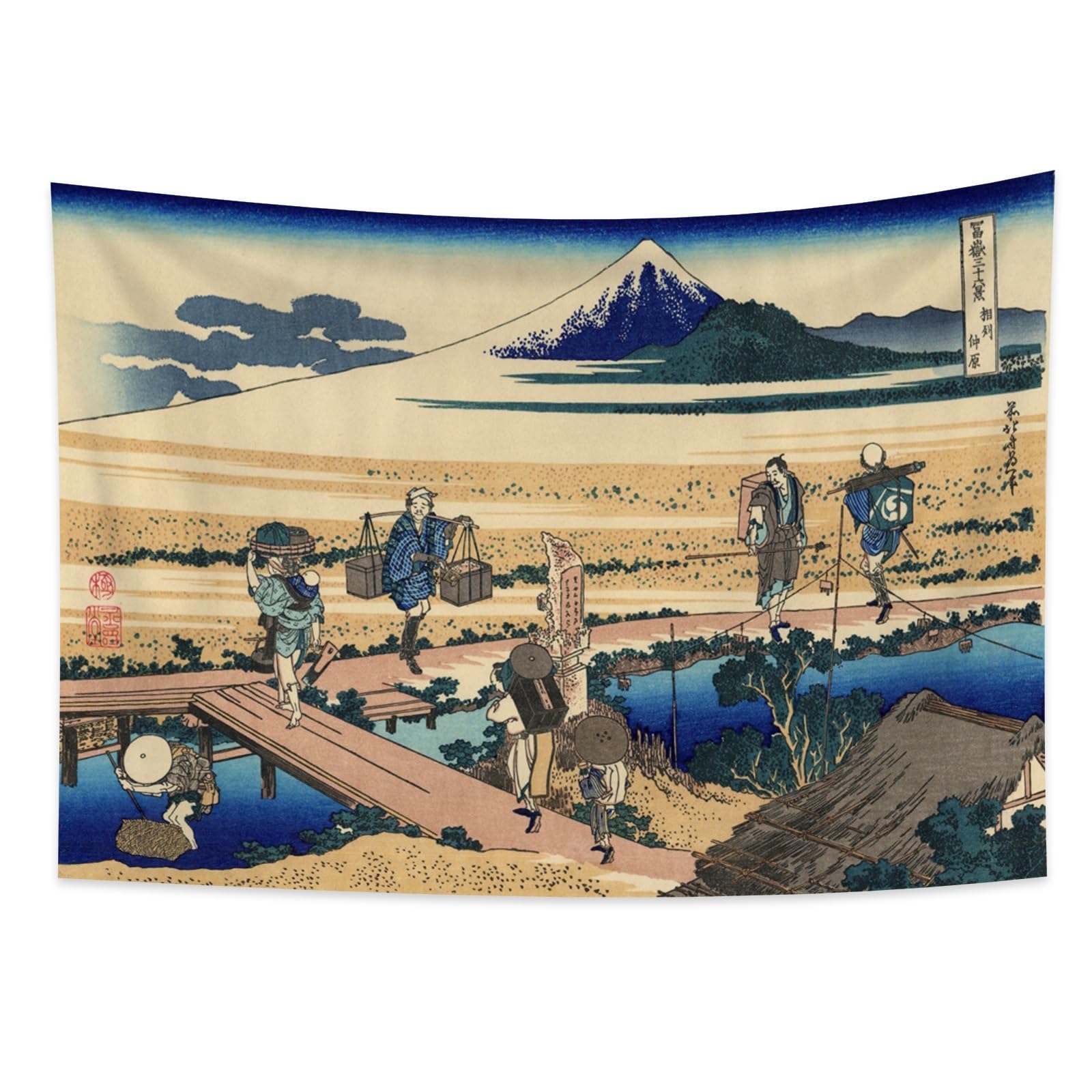 YONGFOTO 150x100cm Ukiyo-e Tapestry Mount Fuji 36 Views Room Wall Hanging Nakahara in The Sagami Province Landscape Wall Art Japanese Traditional Painting Toyo Style Tapestries