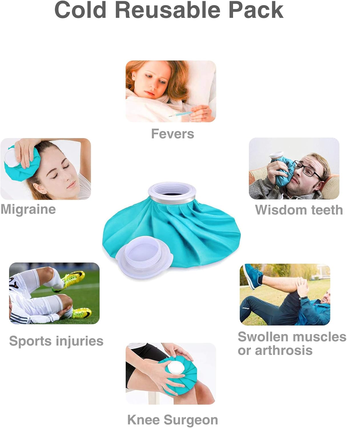 Elitehood Ice Bag Ice Pack, 9’’ Reusable Ice Bag & Refillable Ice Pack Bag, Cold & Hot Therapy Ice Bag for Injuries Reusable Soft Blue Icepack for Pain Relief Headaches-Hot Therapy is 50-60℃/122-140℉: Health & Personal Care
