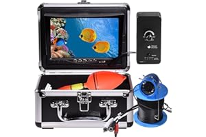 BLU7IVE 1200TVL HD Underwater Ice Fishing Camera with 7inch Monitor,100ft/30M Cable,10000mAh Fish Finder with 24pcs LED Lights,12pcs Infrared Night Vison,12pcs White Lights,Aluminium Case for Lake,Fish Boat