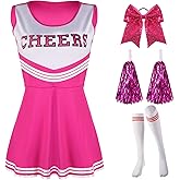 SATINIOR 4 Pcs Cheerleader Costumes for Women Adults Cheer Uniform Outfit for 2025 Halloween