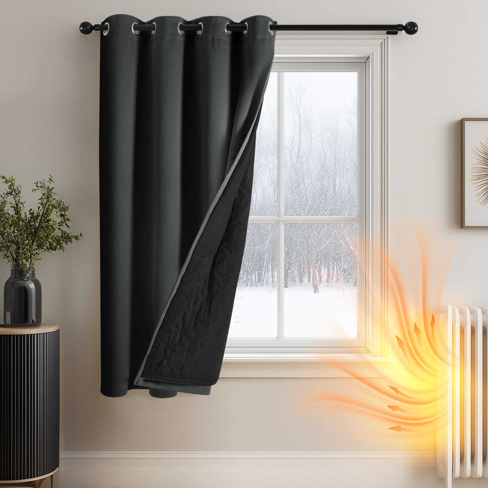 Deconovo Eyelet Blackout Curtain, Cold Resistant with Thick Microfiber Quilted Lining, Energy Saving Thermal Curtain for Boys Bedroom, 52 x 63 Inch, Dark Grey, 1 Panel — image 1