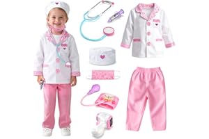 Lehoo Castle Doctor Costume for Kids, Doctor Kit Kids 8 PCS with Stethoscope, Dress Up Costume Kit for Toddlers Ages 4-6