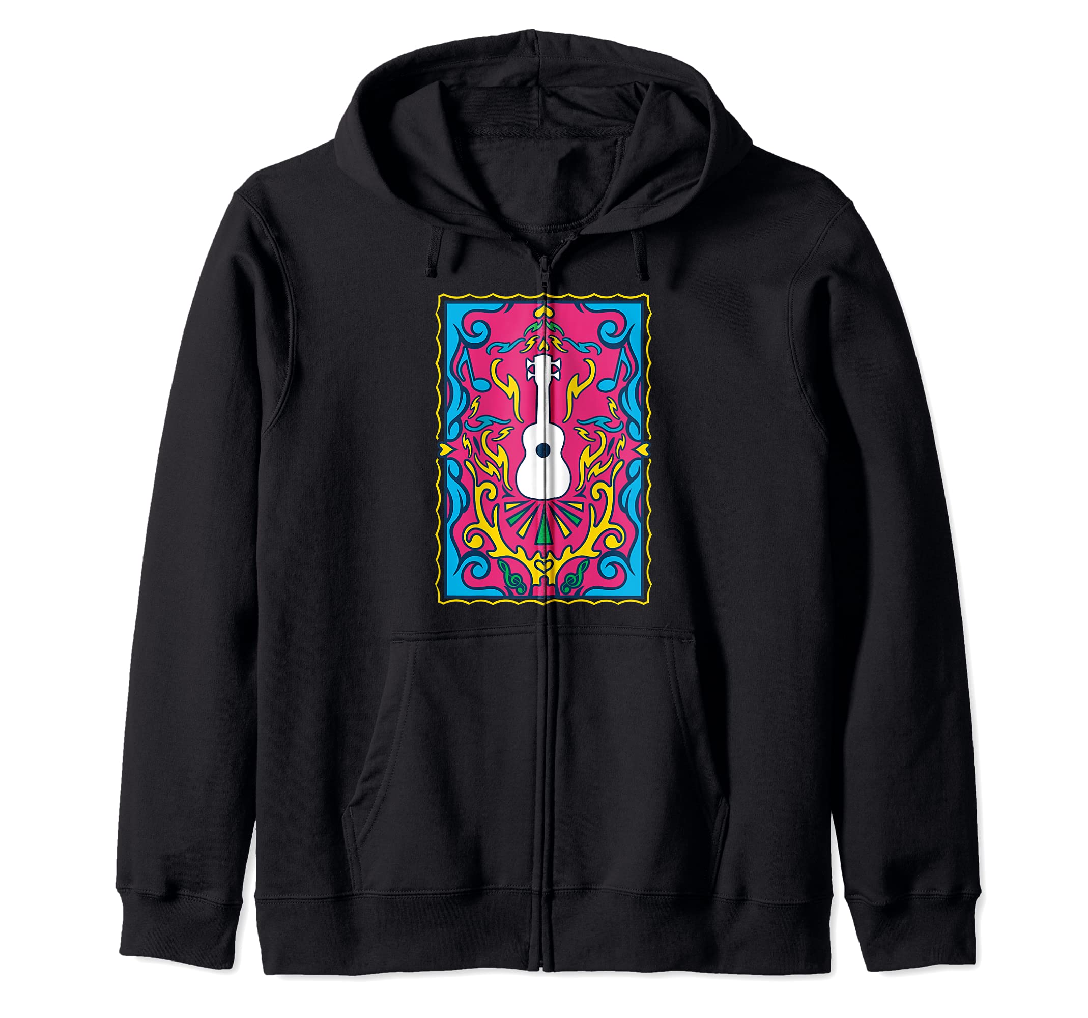 Colorful Aloha Hawaiian Musician Uke Acoustic Hawaii Guitar Zip Hoodie