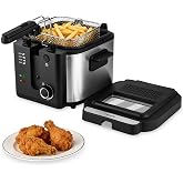 Pukomc 2.5L Deep Fryer With Basket,1500W Adjustable Temperature Fryer | Frying Pot for Home Use,Viewing Window,Detachable Frying Basket,Removable Lid and Non-Stick Inner Pot &amp; Easy to Clean