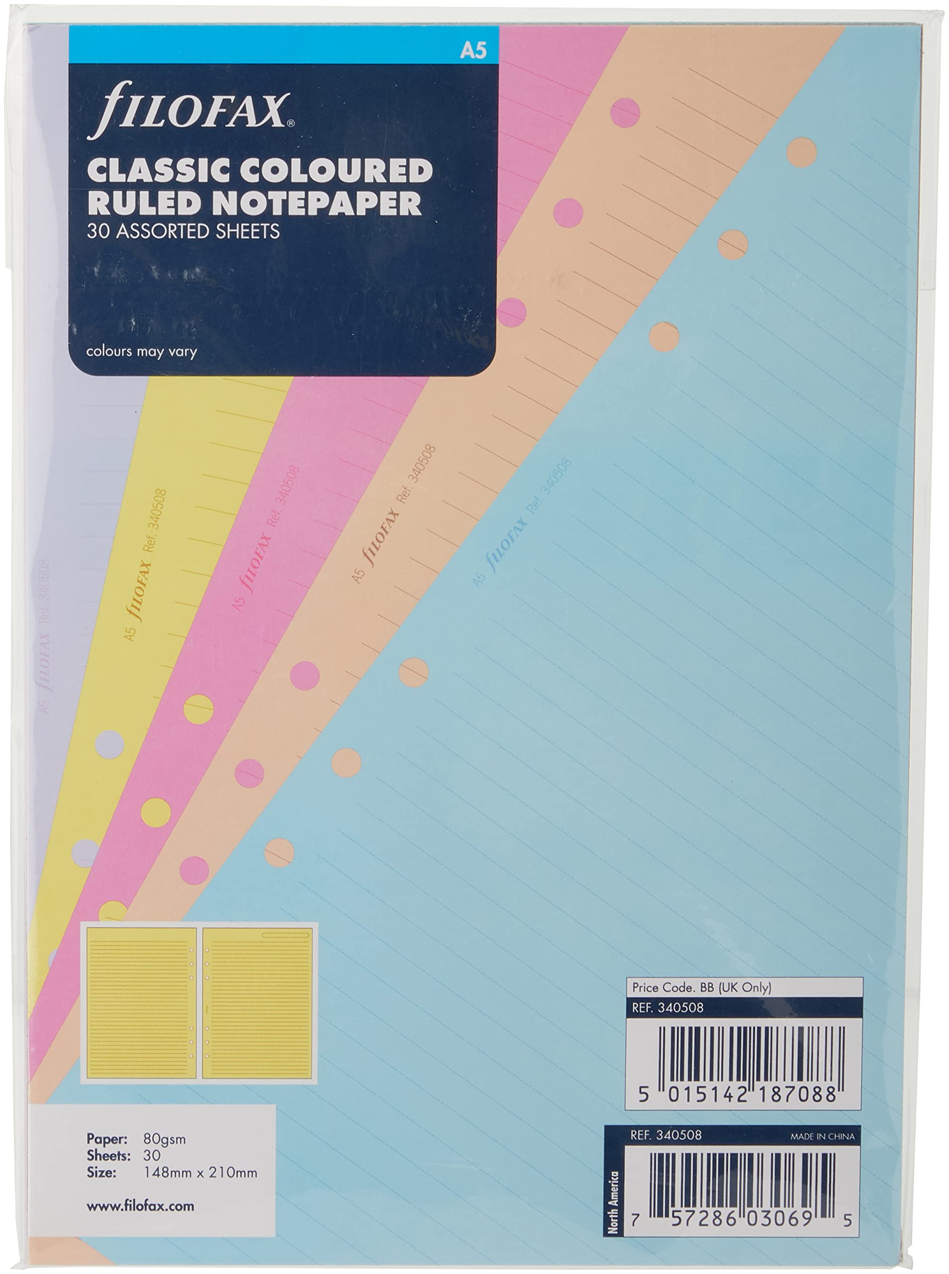 Filofax A5 Classic Coloured Ruled Notepaper