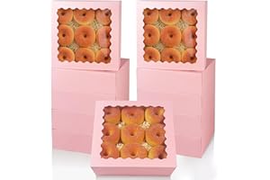 qiqee 10x10x2.5 Inch Pink Pie Boxes with Window 12Packs Cookie Donut Bakery Box (Auto-pop Up)