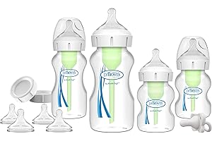 Dr. Brown's Natural Flow Anti-Colic Options+ Wide-Neck Bottle Essentials Gift Set with Breast-Like Nipple,100% Silicone Happy
