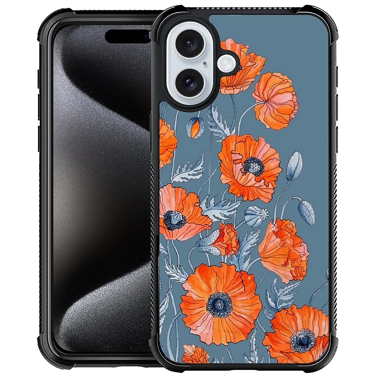 CARLOCA Compatible with iPhone 16 Case, Poppies