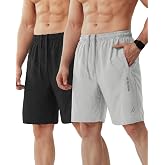 4-Way Stretch Men's Athletic Running Shorts Zip-Pocket Running Gym Shorts | Regular Fit Quick-Dry Workout Shorts Elastic Waistband with Drawstring
